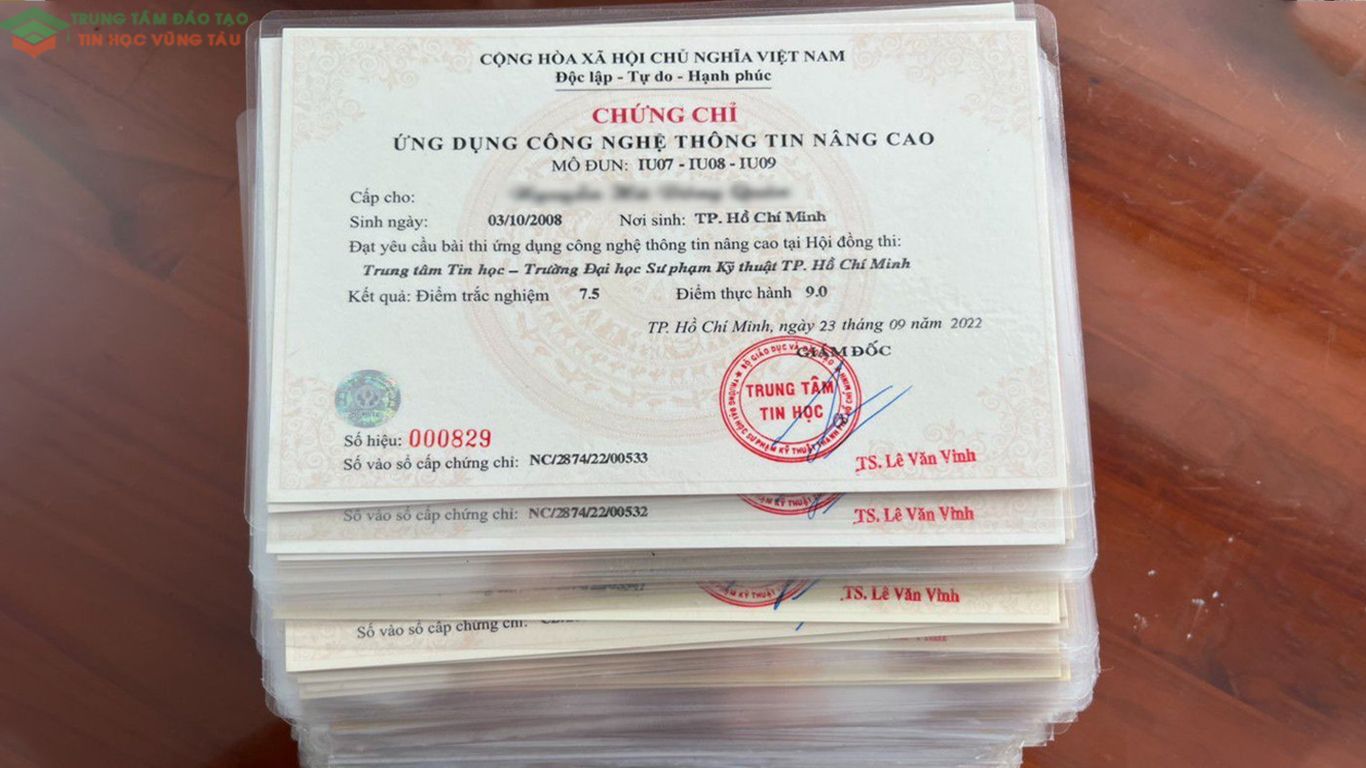 Thi chứng chỉ ứng dụng cntt nâng cao tại Vũng Tàu