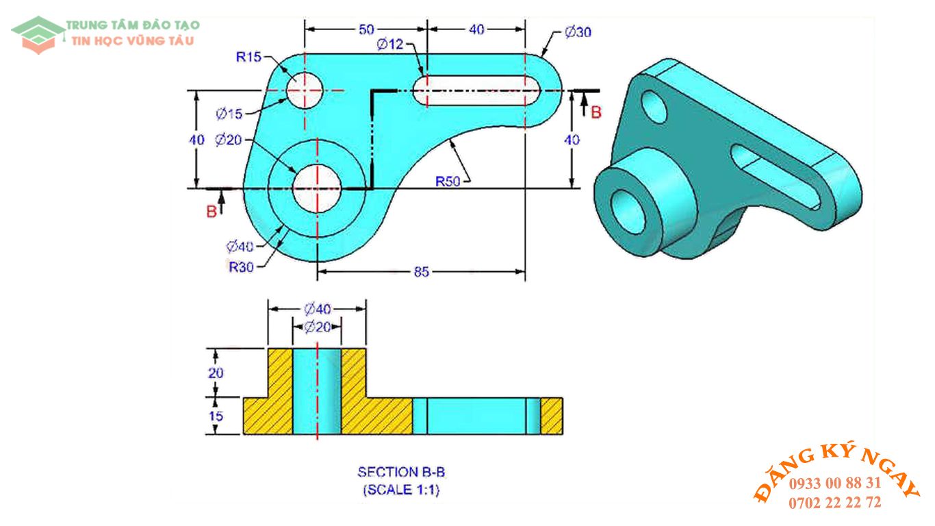 Đề thi Autocad 3D Trung tâm dạy kèm Tin học Vũng Tàu 10