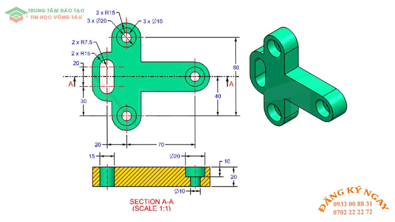 Đề thi Autocad 3D Trung tâm dạy kèm Tin học Vũng Tàu 13