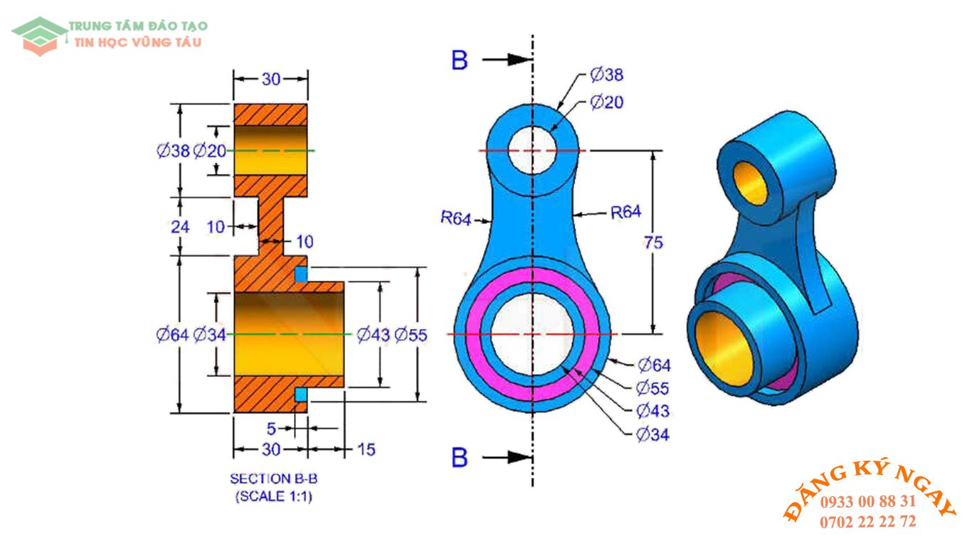 Đề thi Autocad 3D Trung tâm dạy kèm Tin học Vũng Tàu 15