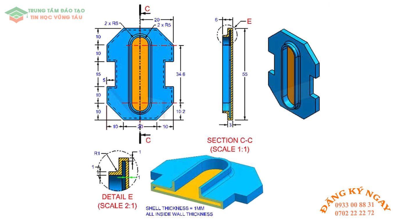 Đề thi Autocad 3D Trung tâm dạy kèm Tin học Vũng Tàu 16