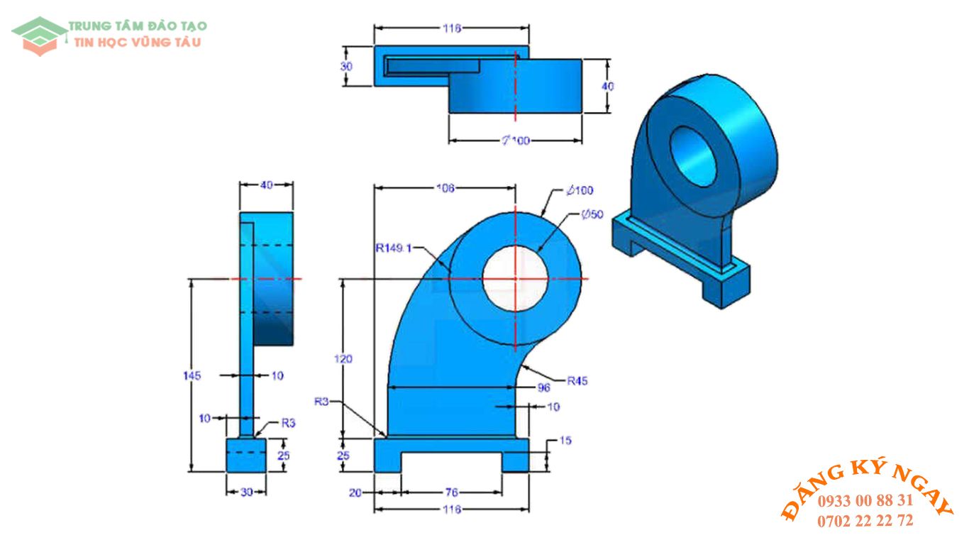 Đề thi Autocad 3D Trung tâm dạy kèm Tin học Vũng Tàu 19