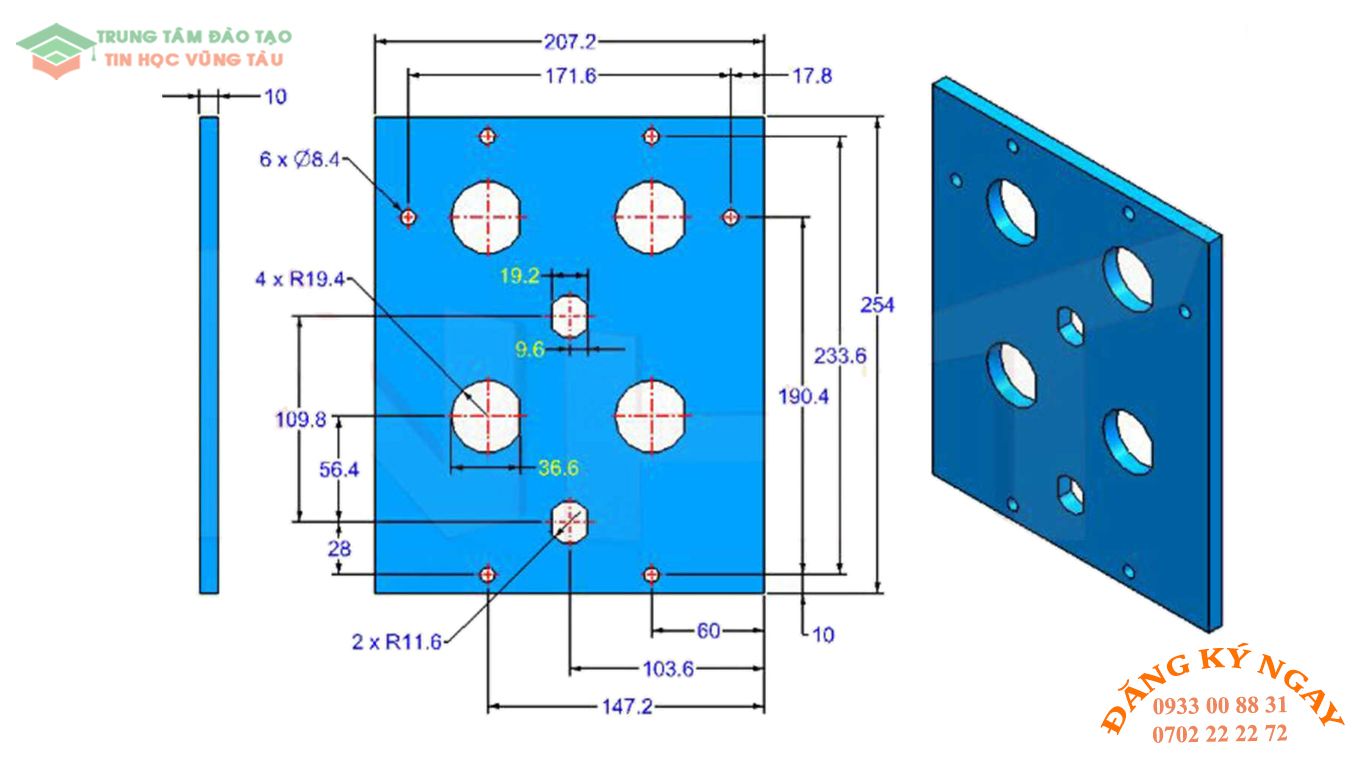 Đề thi Autocad 3D Trung tâm dạy kèm Tin học Vũng Tàu 3