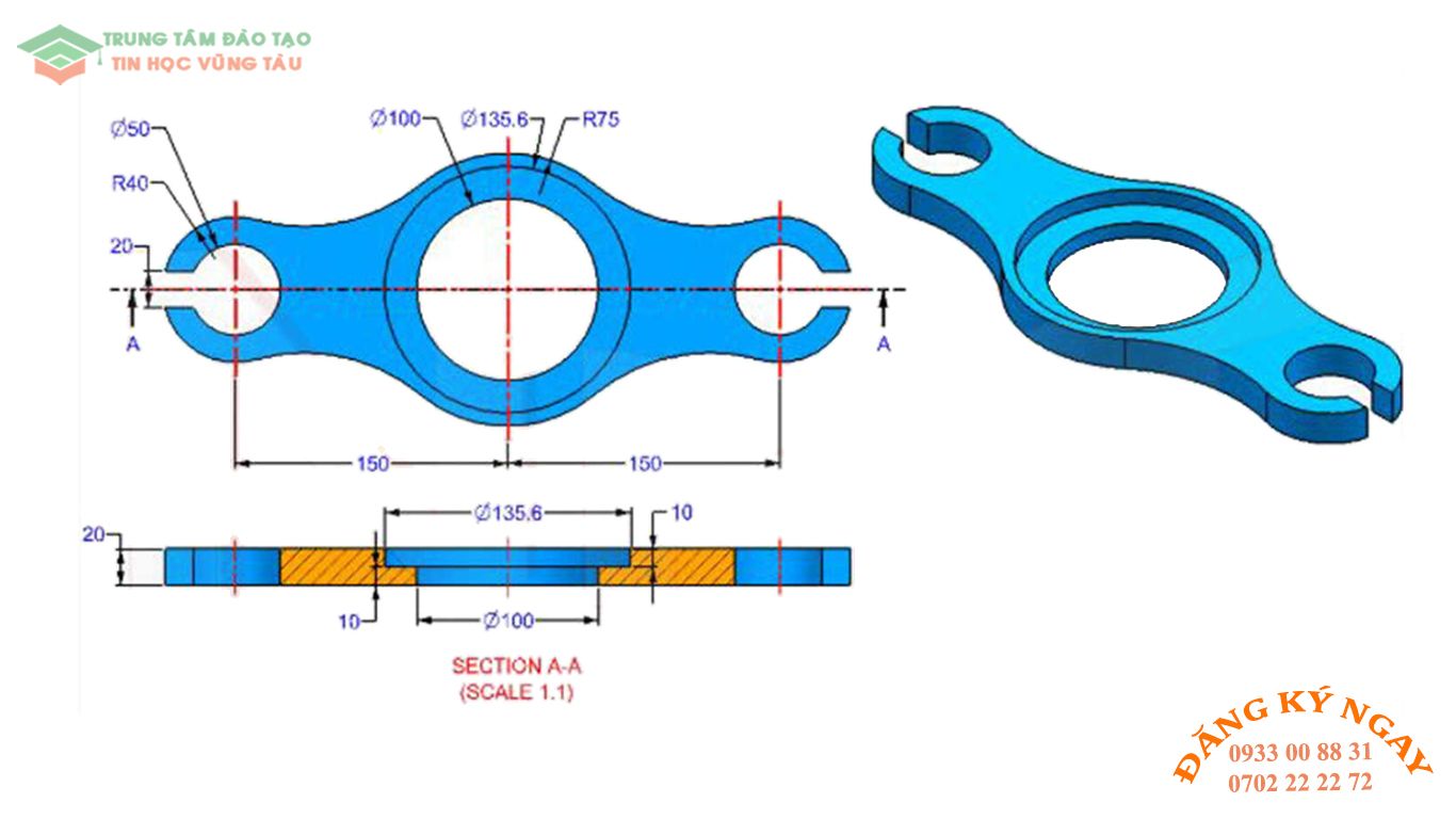 Đề thi Autocad 3D Trung tâm dạy kèm Tin học Vũng Tàu 6