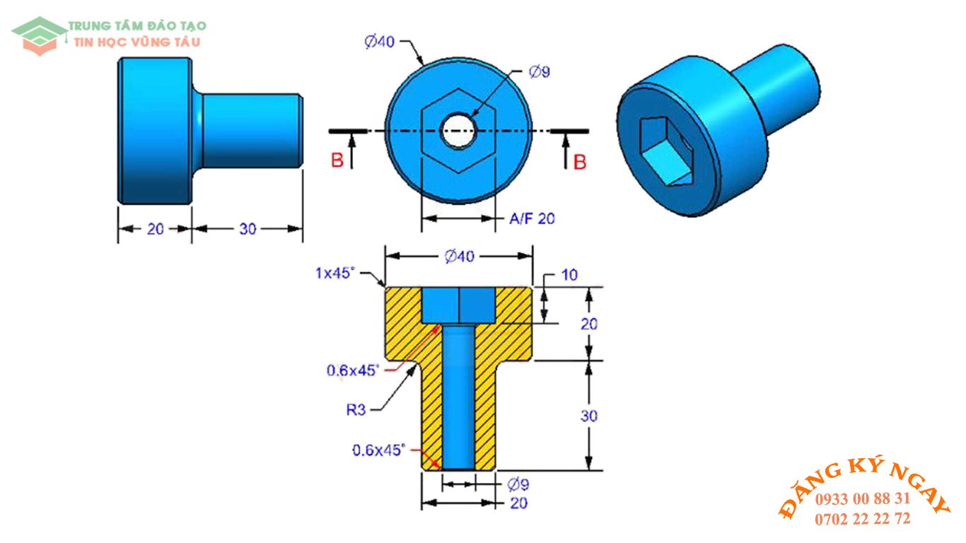 Đề thi Autocad 3D Trung tâm dạy kèm Tin học Vũng Tàu 8