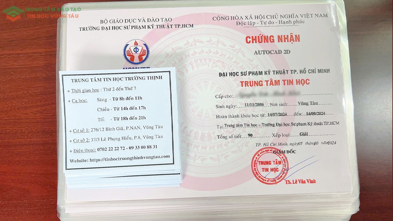 Chứng chỉ autocad dạy kèm tin học vũng tàu