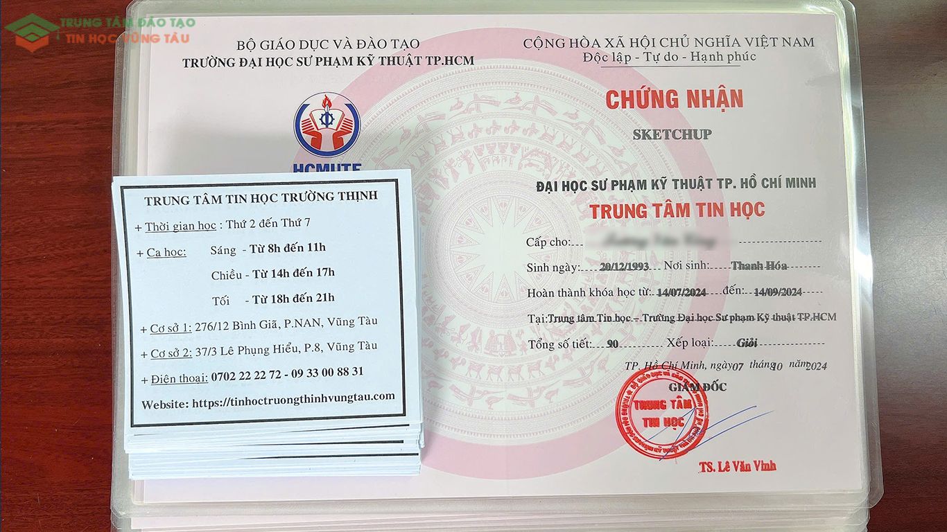 Chứng chỉ học sketchup vũng tàu