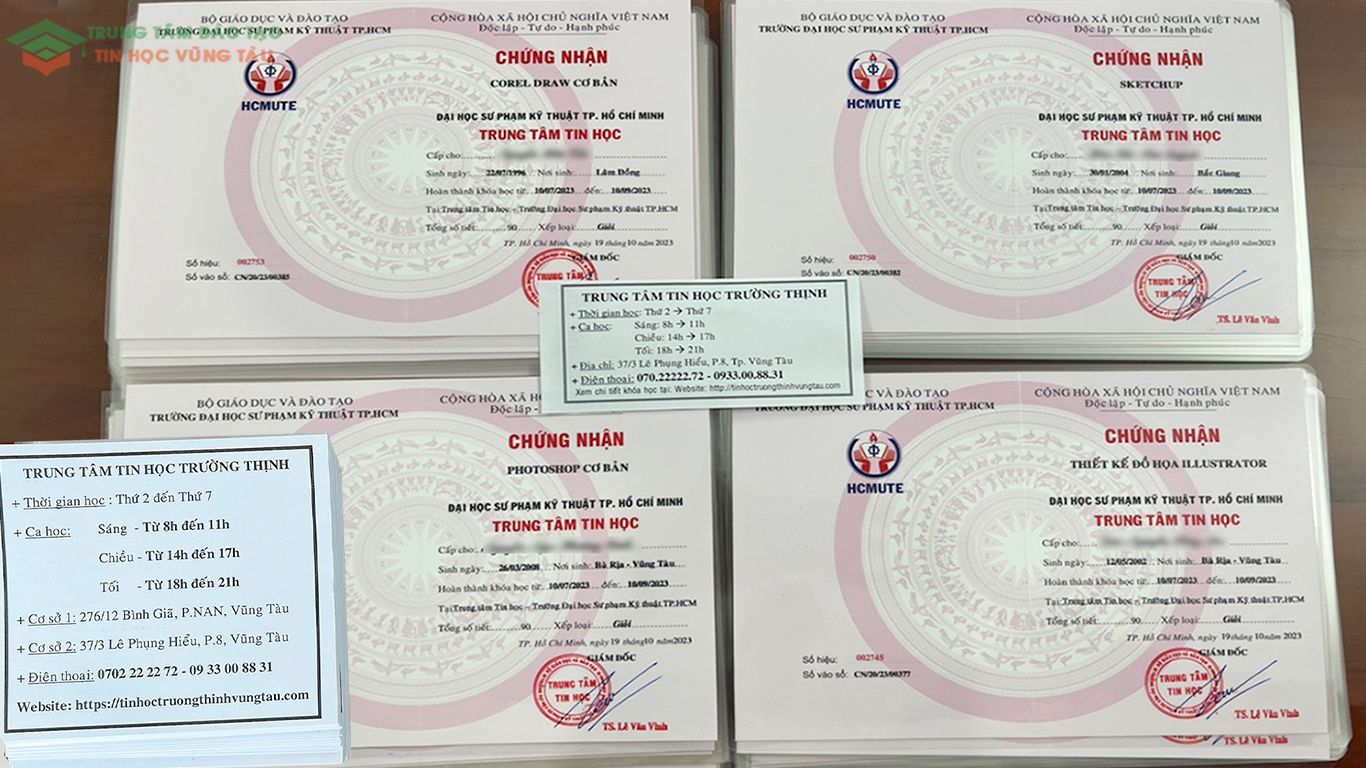 Chứng chỉ thiết kế đồ họa trung tâm dạy kèm tin học vũng tàu