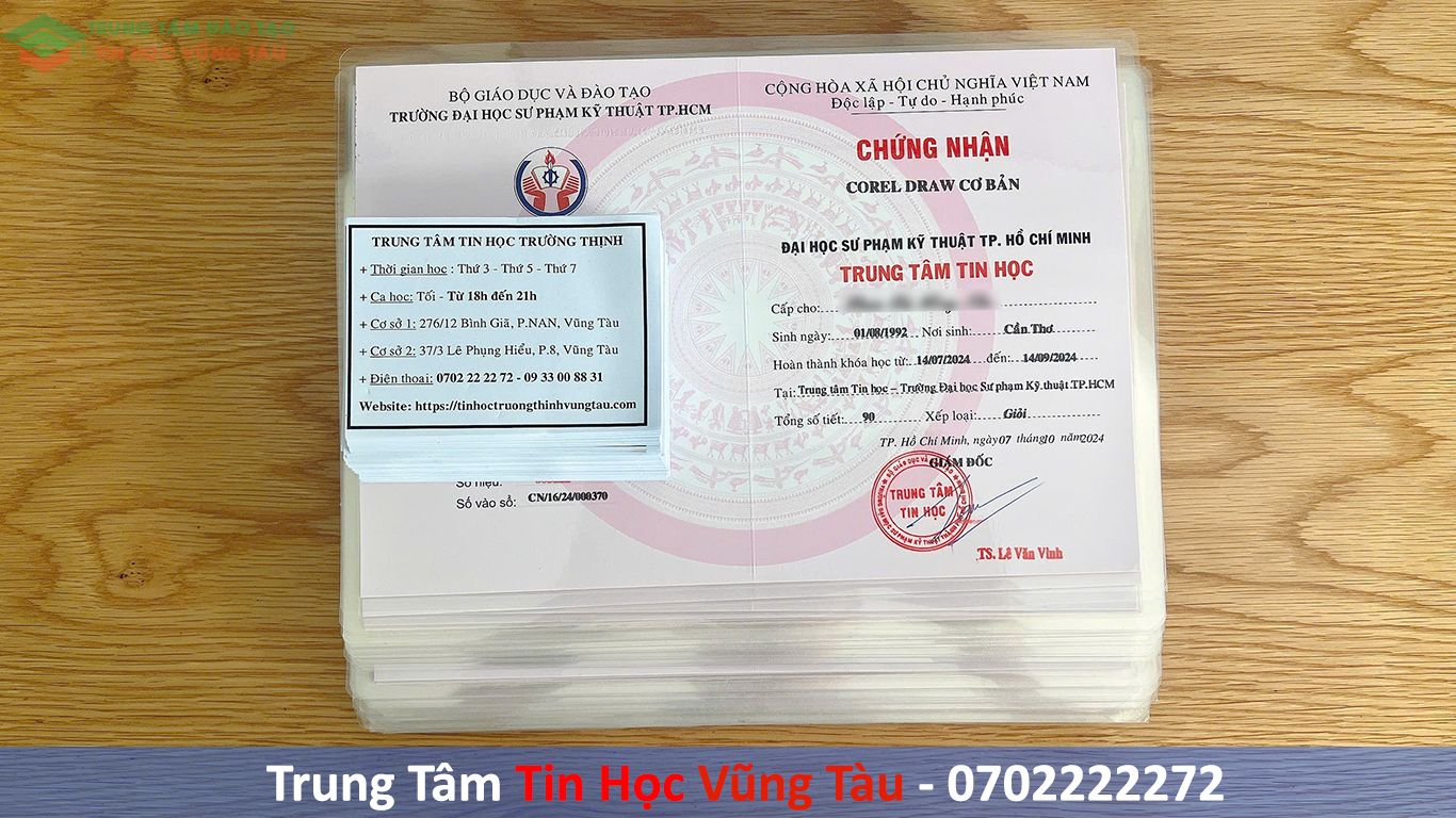 Chứng chỉ tin học corel trung tâm dạy kèm tin học Vũng Tàu